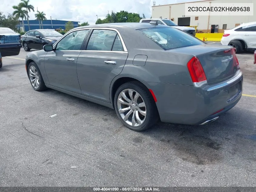 2019 Chrysler 300 Limited VIN: 2C3CCAEG2KH689638 Lot: 40041090