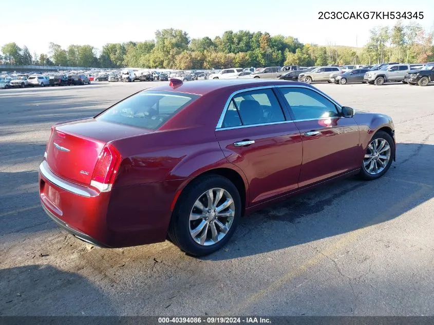 2C3CCAKG7KH534345 2019 Chrysler 300 Limited Awd