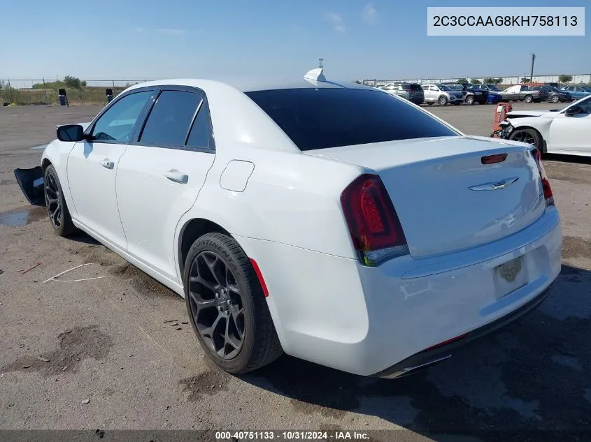 2019 Chrysler 300 Touring VIN: 2C3CCAAG8KH758113 Lot: 40751133