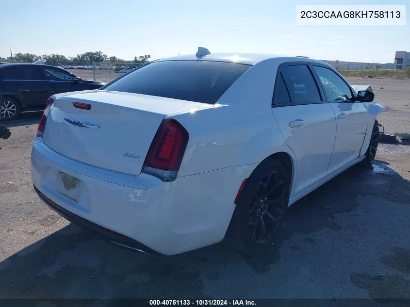 2019 Chrysler 300 Touring VIN: 2C3CCAAG8KH758113 Lot: 40751133