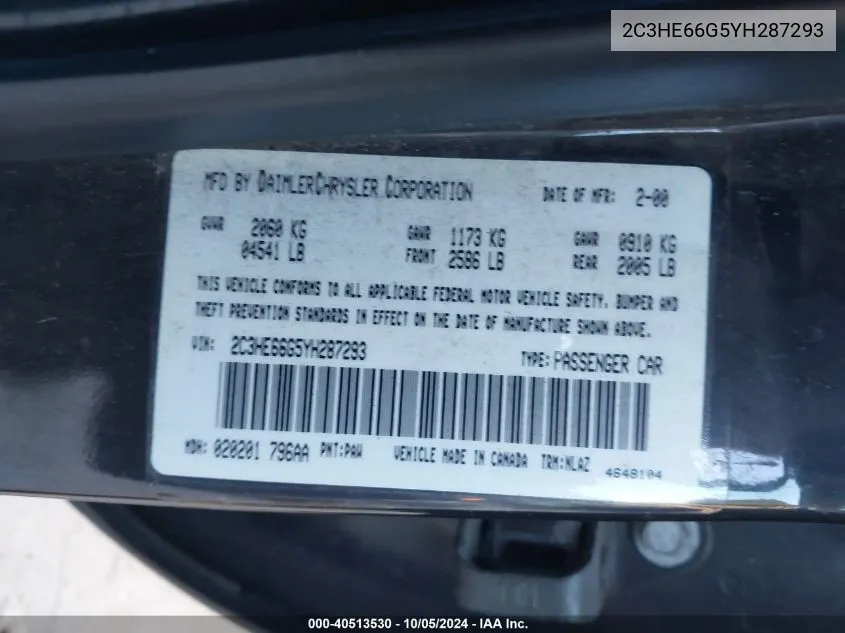 2C3HE66G5YH287293 2000 Chrysler 300M