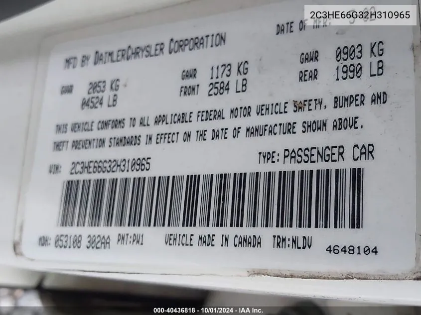 2C3HE66G32H310965 2002 Chrysler 300M