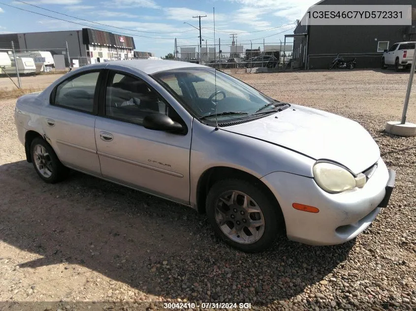 2000 Chrysler Neon Le/Lx VIN: 1C3ES46C7YD572331 Lot: 30042410