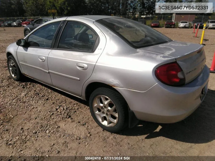 2000 Chrysler Neon Le/Lx VIN: 1C3ES46C7YD572331 Lot: 30042410