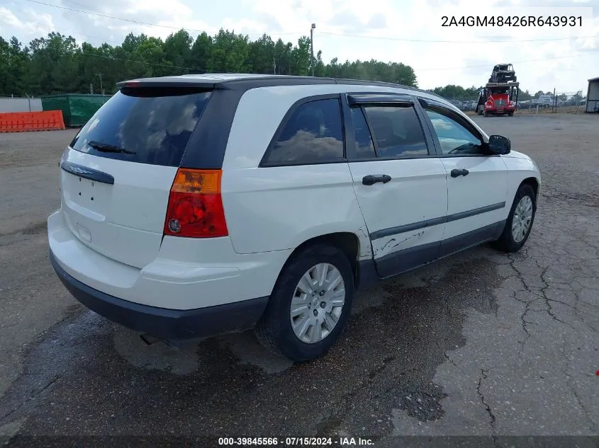 2006 Chrysler Pacifica VIN: 2A4GM48426R643931 Lot: 39845566