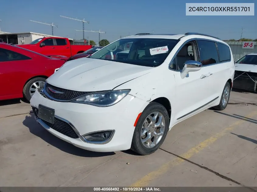 2019 Chrysler Pacifica Limited VIN: 2C4RC1GGXKR551701 Lot: 40568492