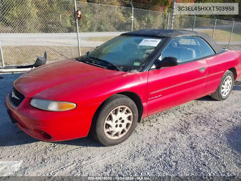 1999 Chrysler Sebring Jx VIN: 3C3EL45HXXT503958 Lot: 40674006