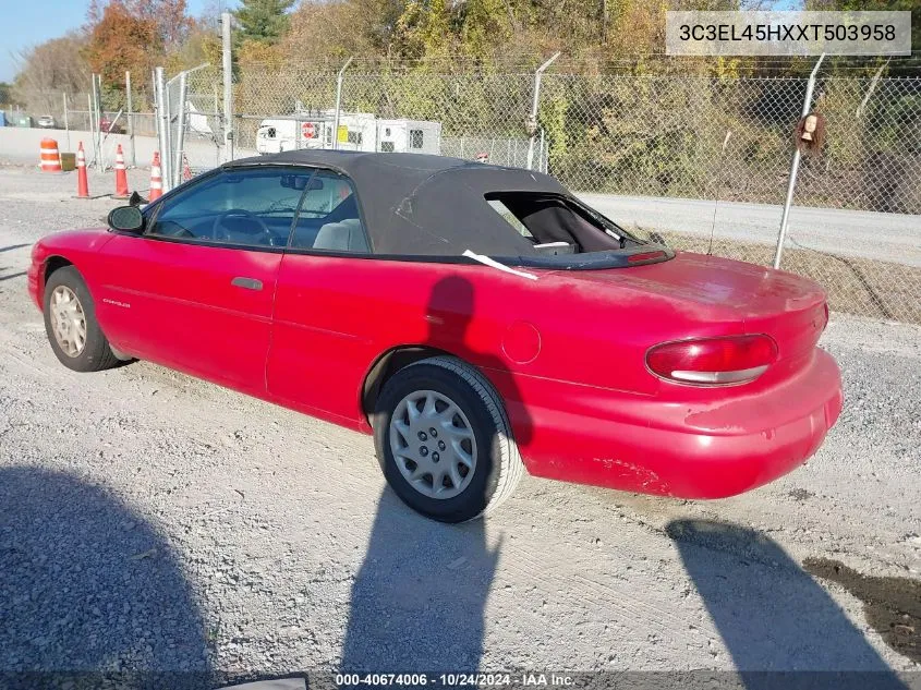 1999 Chrysler Sebring Jx VIN: 3C3EL45HXXT503958 Lot: 40674006