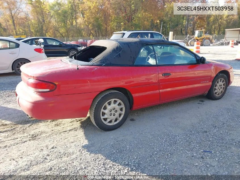 1999 Chrysler Sebring Jx VIN: 3C3EL45HXXT503958 Lot: 40674006