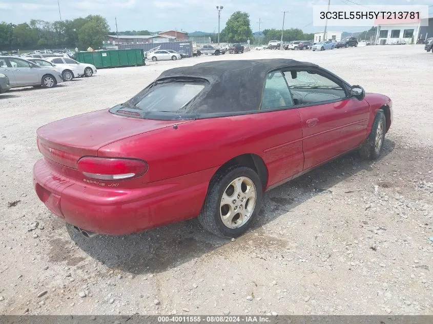 2000 Chrysler Sebring Jxi VIN: 3C3EL55H5YT213781 Lot: 40011555