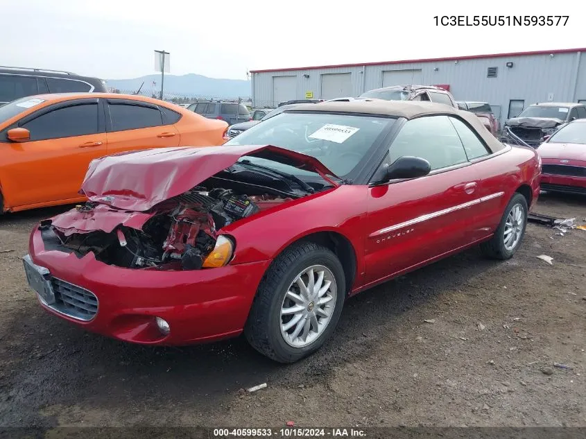 2001 Chrysler Sebring Lxi VIN: 1C3EL55U51N593577 Lot: 40599533