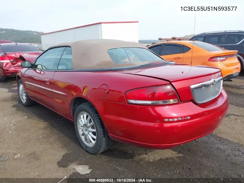 2001 Chrysler Sebring Lxi VIN: 1C3EL55U51N593577 Lot: 40599533