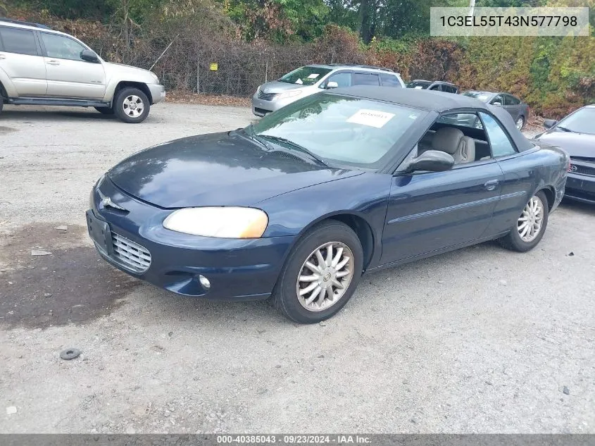 2003 Chrysler Sebring Lxi VIN: 1C3EL55T43N577798 Lot: 40385043