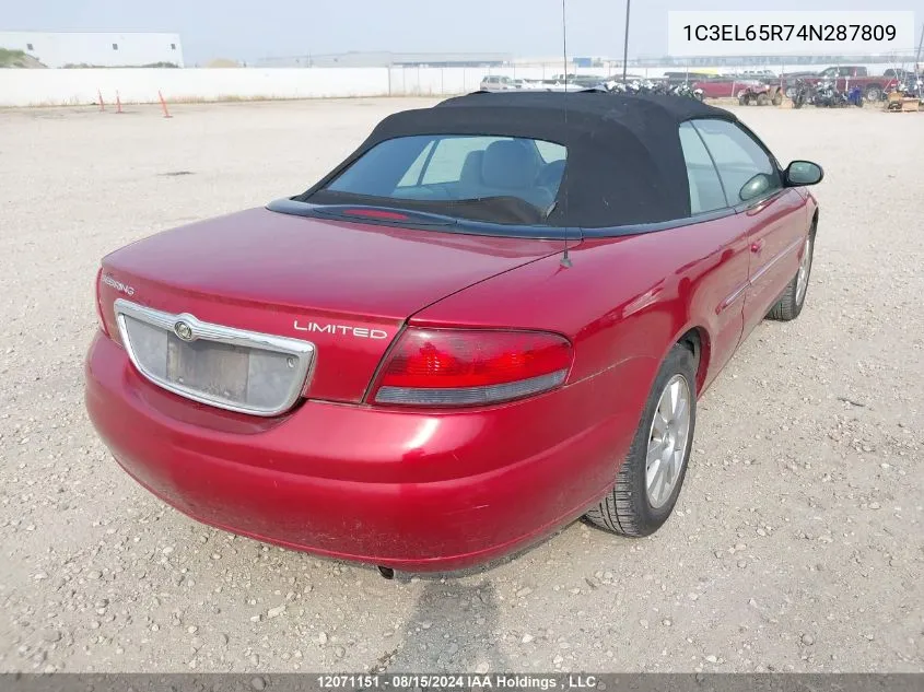 2004 Chrysler Sebring Limited VIN: 1C3EL65R74N287809 Lot: 12071151