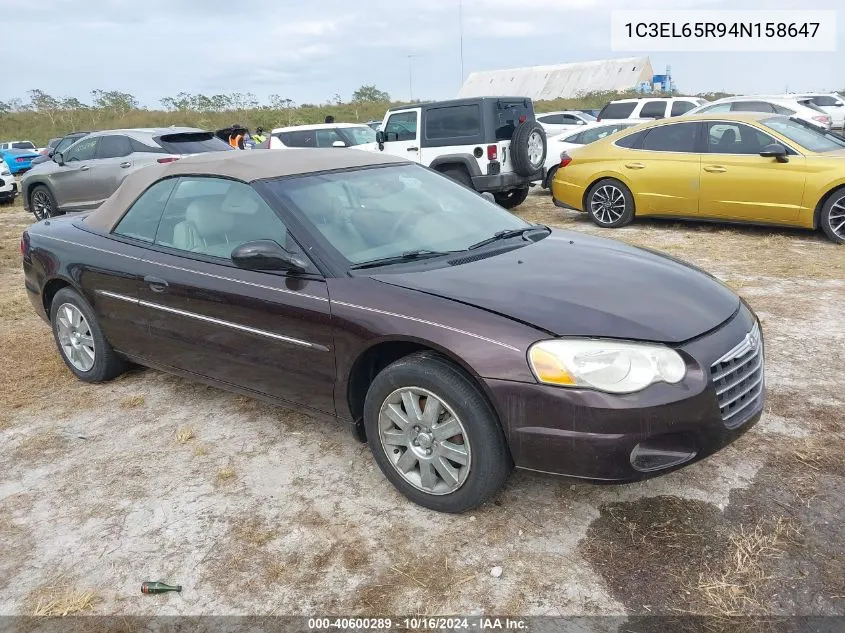 2004 Chrysler Sebring Limited VIN: 1C3EL65R94N158647 Lot: 40600289