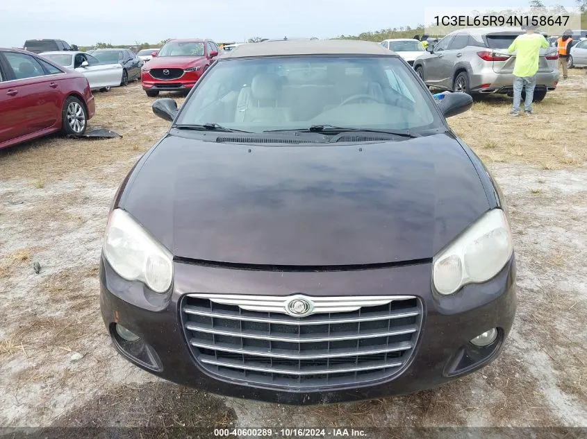 2004 Chrysler Sebring Limited VIN: 1C3EL65R94N158647 Lot: 40600289