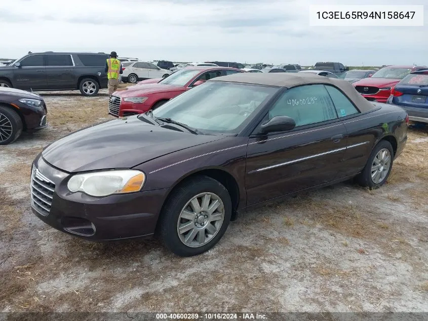 2004 Chrysler Sebring Limited VIN: 1C3EL65R94N158647 Lot: 40600289