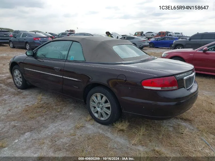 2004 Chrysler Sebring Limited VIN: 1C3EL65R94N158647 Lot: 40600289