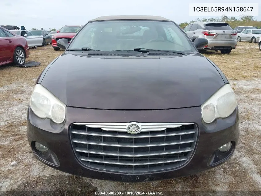 2004 Chrysler Sebring Limited VIN: 1C3EL65R94N158647 Lot: 40600289