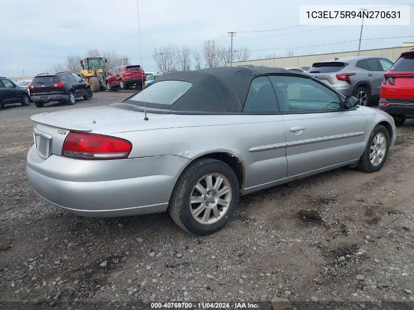 2004 Chrysler Sebring Gtc VIN: 1C3EL75R94N270631 Lot: 40769700