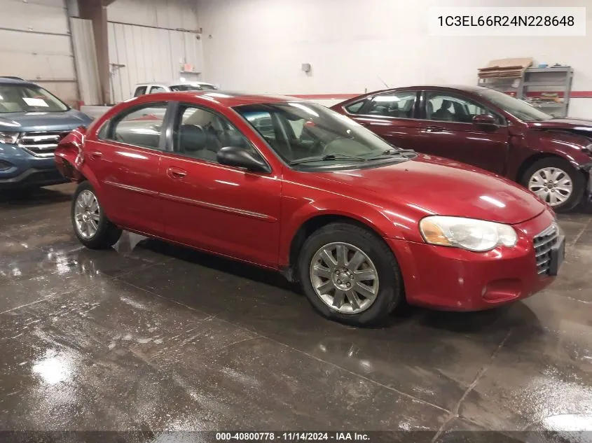 2004 Chrysler Sebring Limited VIN: 1C3EL66R24N228648 Lot: 40800778