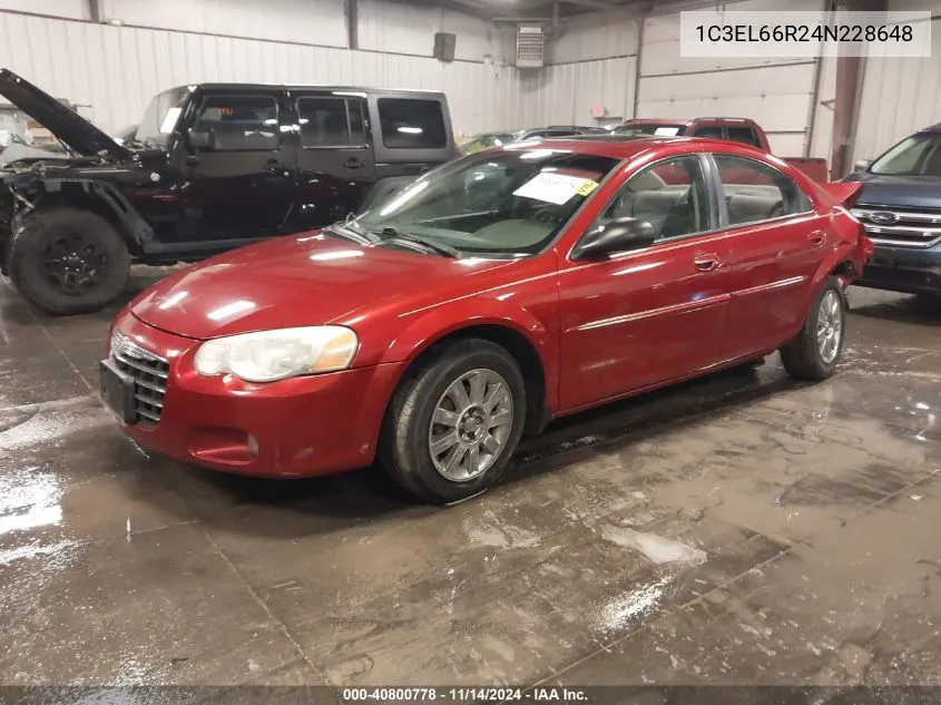 2004 Chrysler Sebring Limited VIN: 1C3EL66R24N228648 Lot: 40800778