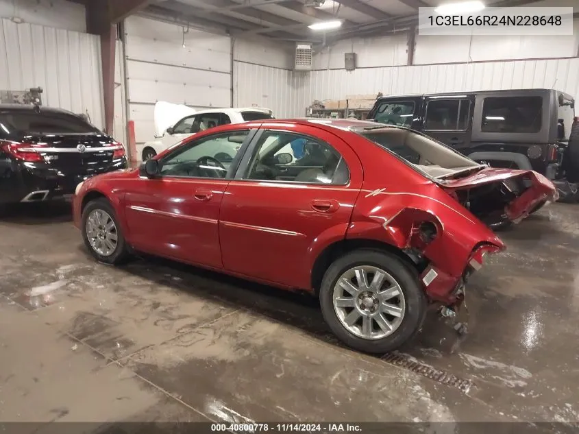 2004 Chrysler Sebring Limited VIN: 1C3EL66R24N228648 Lot: 40800778