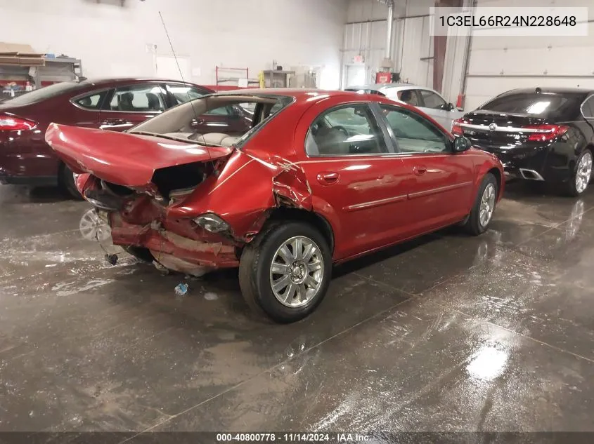 2004 Chrysler Sebring Limited VIN: 1C3EL66R24N228648 Lot: 40800778