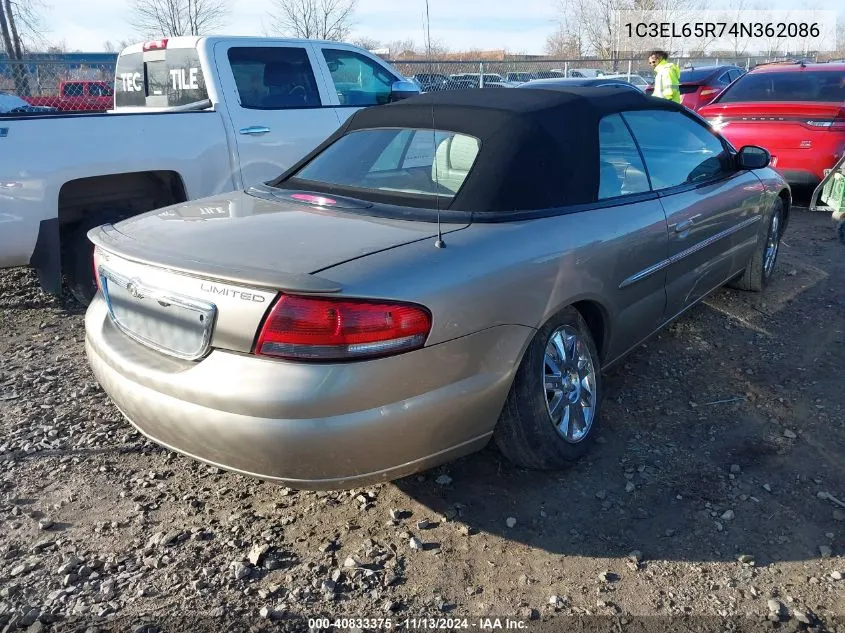 2004 Chrysler Sebring Limited VIN: 1C3EL65R74N362086 Lot: 40833375