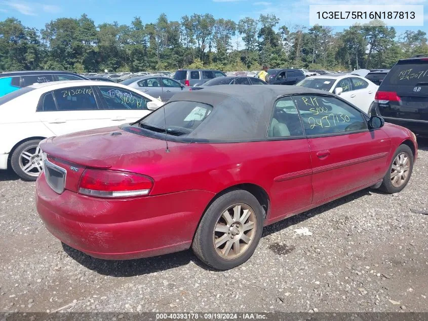 2006 Chrysler Sebring Gtc VIN: 1C3EL75R16N187813 Lot: 40393178