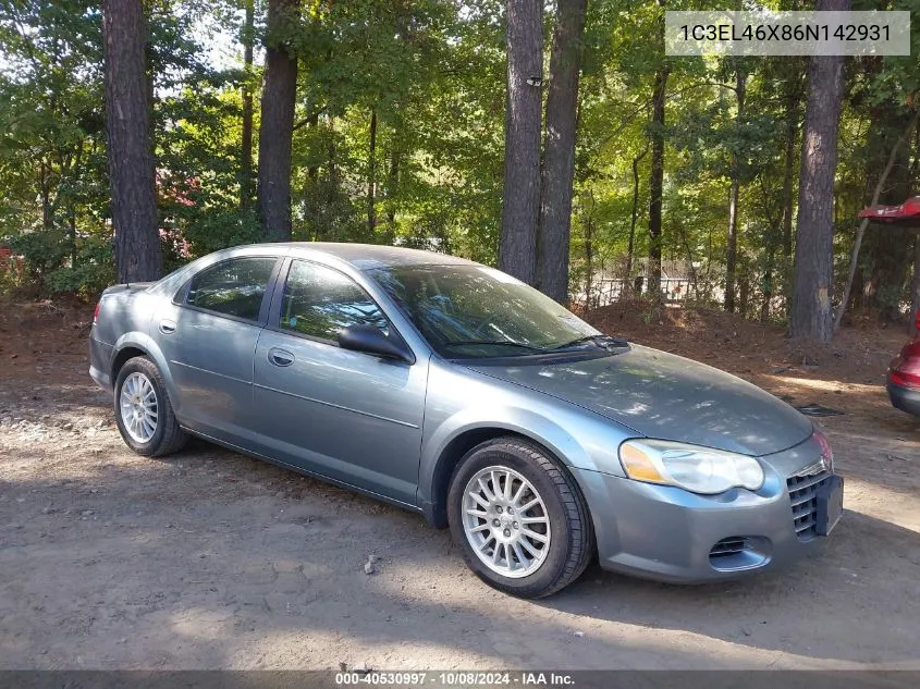 2006 Chrysler Sebring VIN: 1C3EL46X86N142931 Lot: 40530997