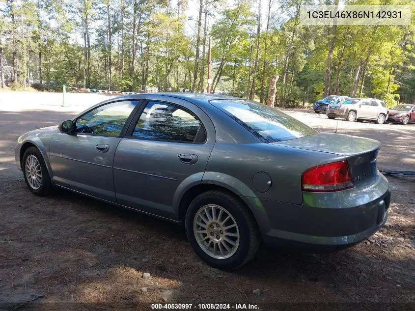 2006 Chrysler Sebring VIN: 1C3EL46X86N142931 Lot: 40530997