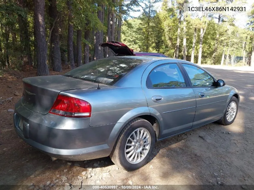 2006 Chrysler Sebring VIN: 1C3EL46X86N142931 Lot: 40530997