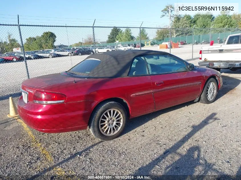 2006 Chrysler Sebring Touring VIN: 1C3EL55R96N115942 Lot: 40557601