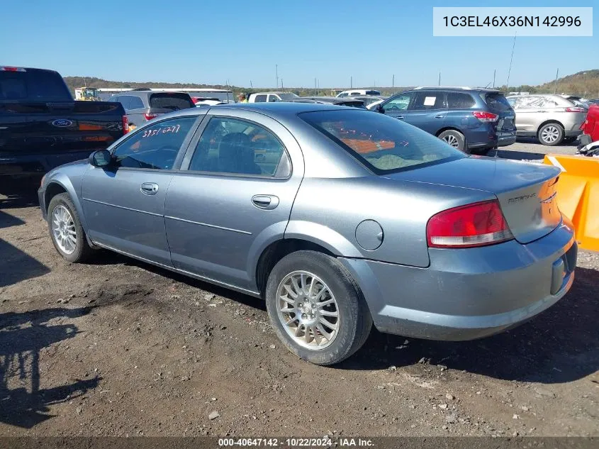 2006 Chrysler Sebring VIN: 1C3EL46X36N142996 Lot: 40647142