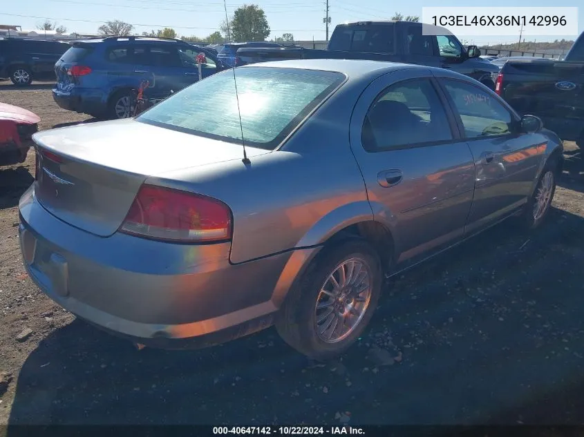 2006 Chrysler Sebring VIN: 1C3EL46X36N142996 Lot: 40647142