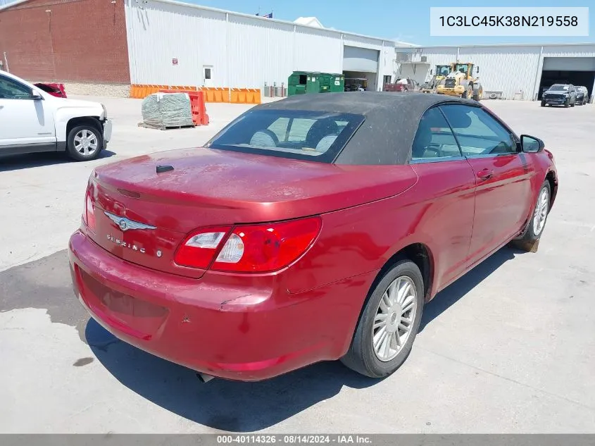 2008 Chrysler Sebring Lx VIN: 1C3LC45K38N219558 Lot: 40114326