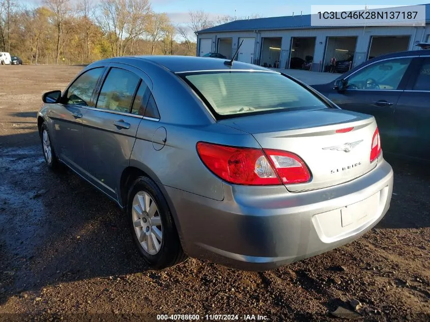 2008 Chrysler Sebring Lx VIN: 1C3LC46K28N137187 Lot: 40788600