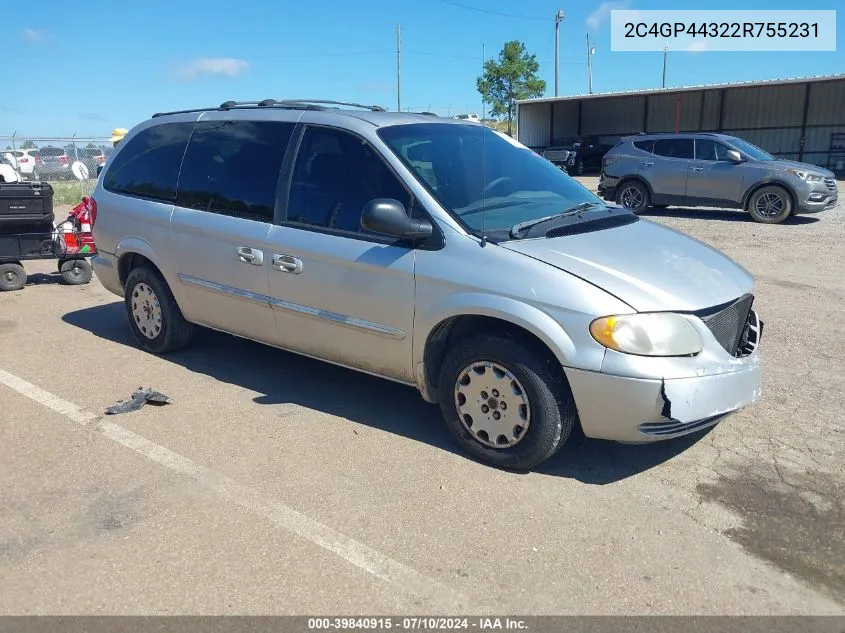 2002 Chrysler Town & Country Lx VIN: 2C4GP44322R755231 Lot: 39840915