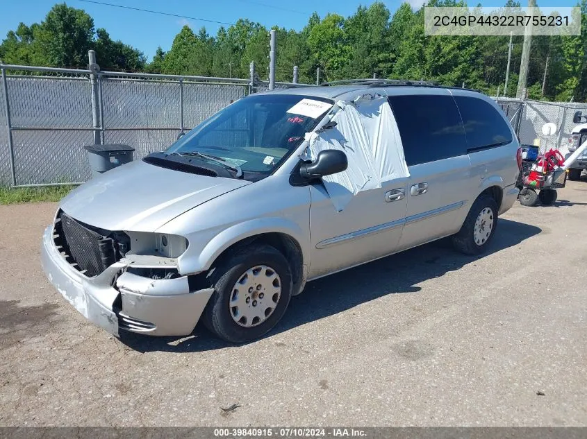 2002 Chrysler Town & Country Lx VIN: 2C4GP44322R755231 Lot: 39840915