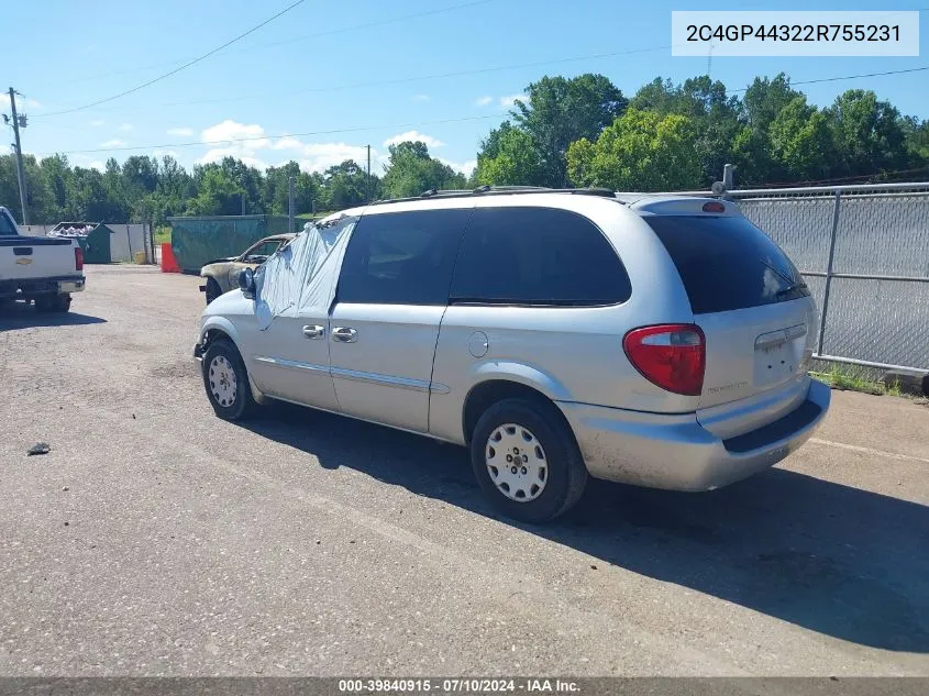 2002 Chrysler Town & Country Lx VIN: 2C4GP44322R755231 Lot: 39840915