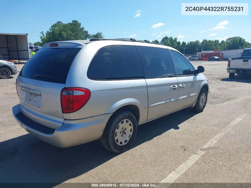 2002 Chrysler Town & Country Lx VIN: 2C4GP44322R755231 Lot: 39840915