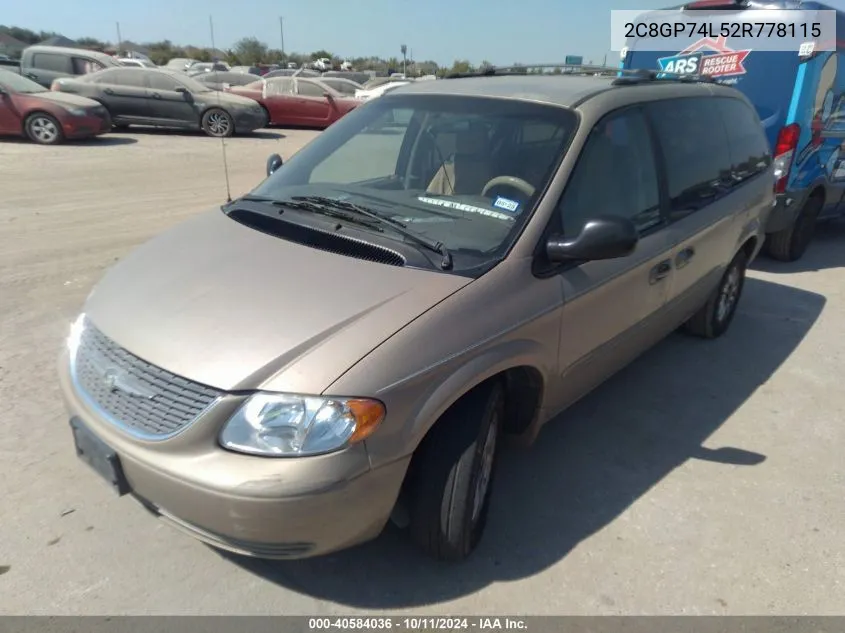 2002 Chrysler Town & Country Ex VIN: 2C8GP74L52R778115 Lot: 40584036