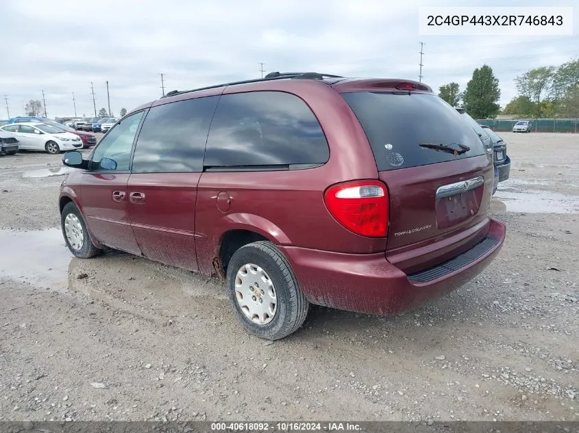 2002 Chrysler Town & Country Lx VIN: 2C4GP443X2R746843 Lot: 40618092