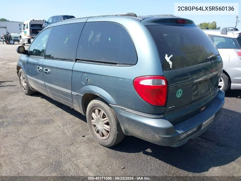 2005 Chrysler Town & Country Limited VIN: 2C8GP64LX5R560136 Lot: 40171050