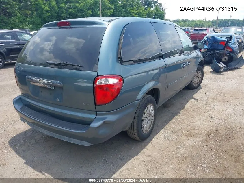 2006 Chrysler Town & Country Lx VIN: 2A4GP44R36R731315 Lot: 40638620