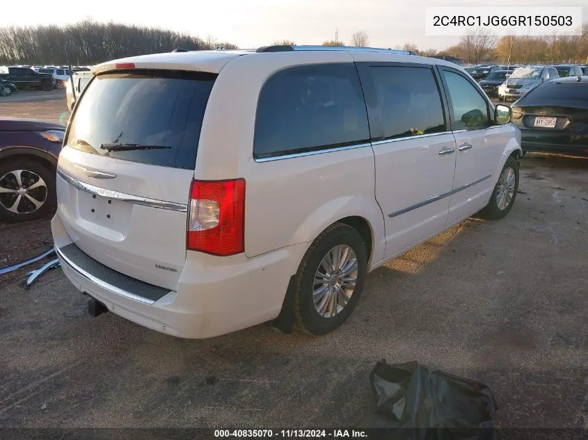 2016 Chrysler Town & Country Limited VIN: 2C4RC1JG6GR150503 Lot: 40835070