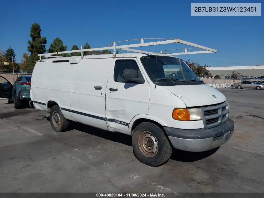 1998 Dodge Ram Van 3500 Commercial/Commercial Maxi/Conversion VIN: 2B7LB31Z3WK123451 Lot: 40829104