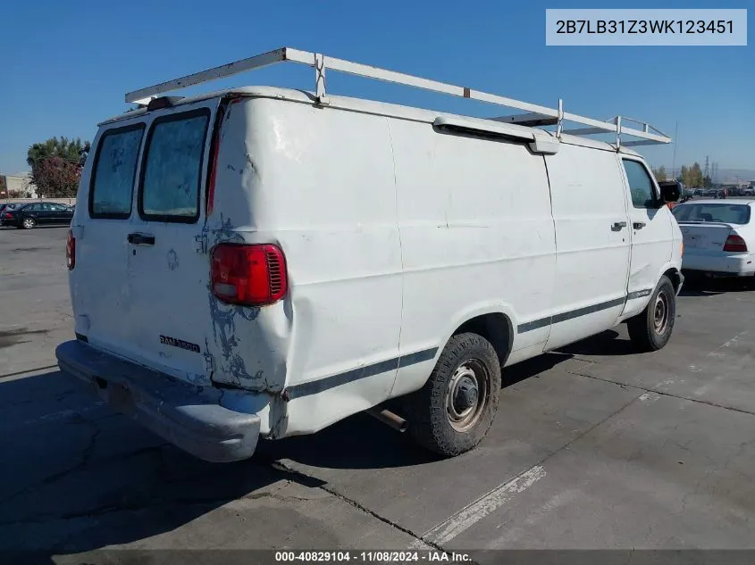 1998 Dodge Ram Van 3500 Commercial/Commercial Maxi/Conversion VIN: 2B7LB31Z3WK123451 Lot: 40829104