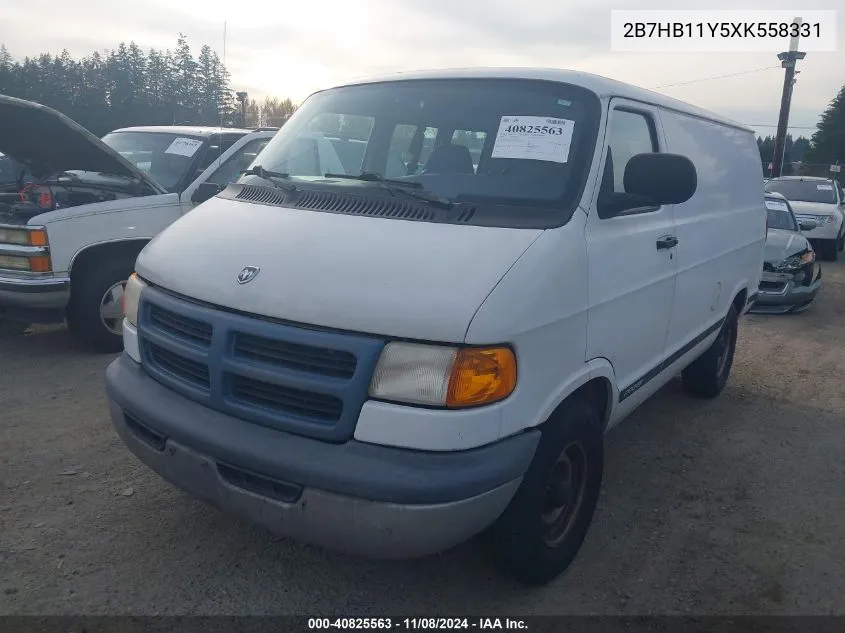 1999 Dodge Ram Van 1500 Commercial/Conversion VIN: 2B7HB11Y5XK558331 Lot: 40825563